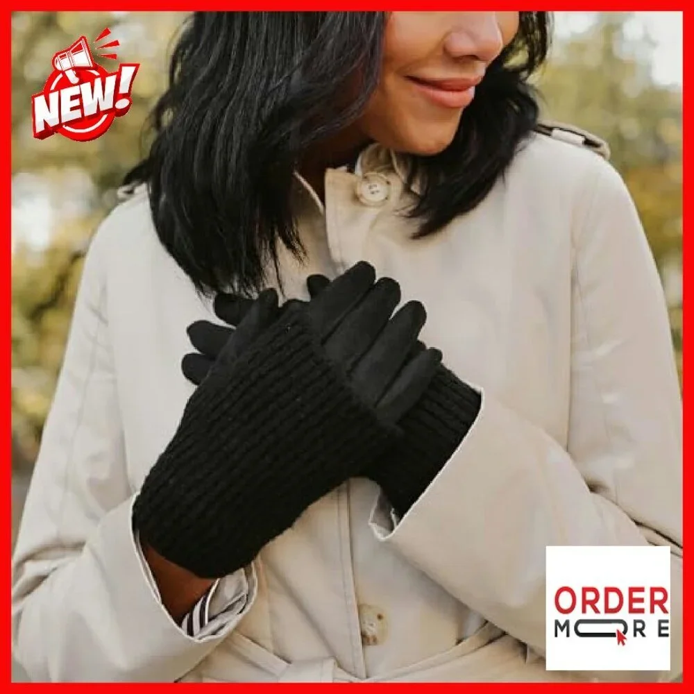 Faux Suede Gloves with Removable Knit Wrist Warmers